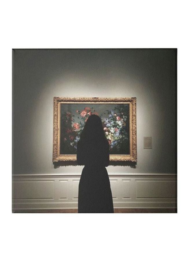 لوحة فنيّة جداريّة بتصميم زهور ومزوّدة بإطار لون أخضر داكن/ بني/ أحمر 30x30سم