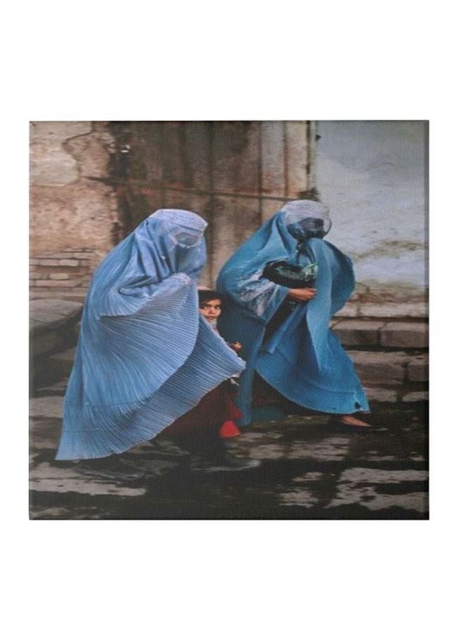 لوحة فنية تجريدية من قماش الكانفاس مزودة بإطار أزرق سماوي/ بيج/ أسود 30x30سم