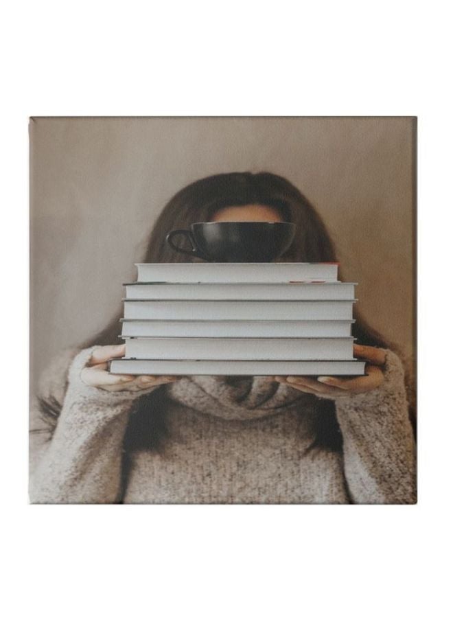 Coffee And Books Decorative Wall Painting Grey/White/Beige 30x30cm