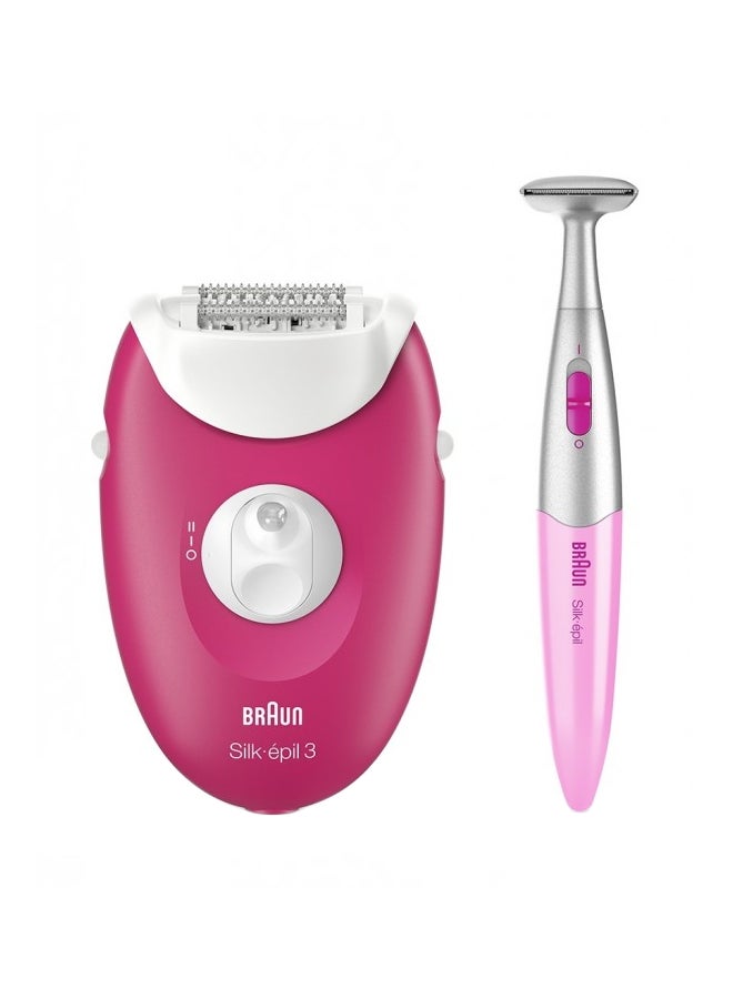براون مجموعة من 4 قطع لجهاز إزالة الشعر سيلك إبيل 3 السلكي مع أداة خاصة بمنطقة البكيني وردي راسبيري - Image 1