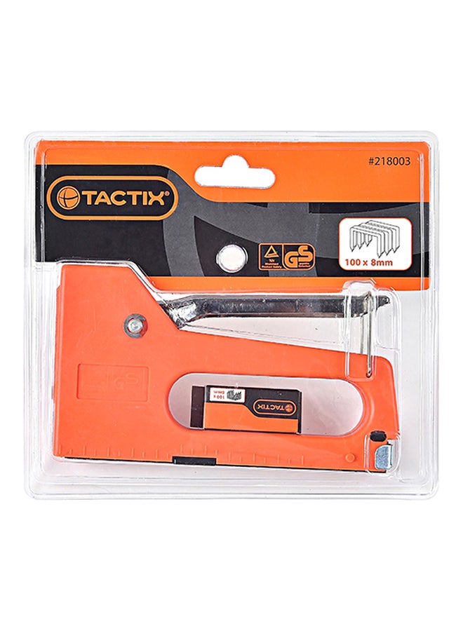 Tactix Staple Gun for Upholstery, Wood, Crafts, DIY and Professional Uses, Manual Stapler Uses 4-8mm Staples, With 100 High-Quality Staples, Orange - 218003 Orange/Blue/Silver - Image 2
