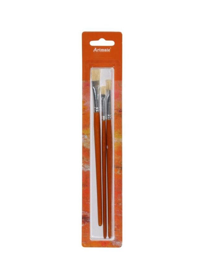 3-Piece Flat Brush Set Orange/Silver/Beige