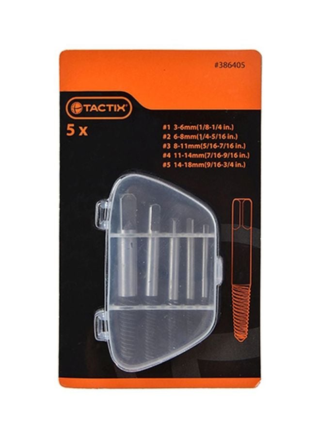 Tactix Damaged Screw Extractor Kit, 5PC Set Carbon Steel Stripped Screw Extractor, Broken Bolt Extractors Kit, Easy Out Damaged Bolts Remover Tool - 386405 Silver/Black - Image 2