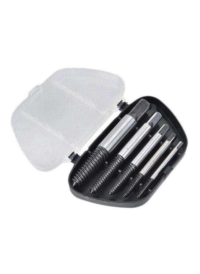 Tactix Damaged Screw Extractor Kit, 5PC Set Carbon Steel Stripped Screw Extractor, Broken Bolt Extractors Kit, Easy Out Damaged Bolts Remover Tool - 386405 Silver/Black - Image 1