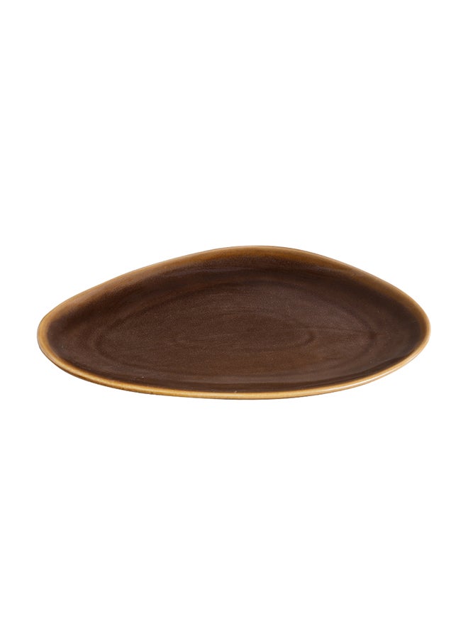 Shuer Oval Triangle Ceramic Plate Brown 25.5x17x2.5cm - Image 1