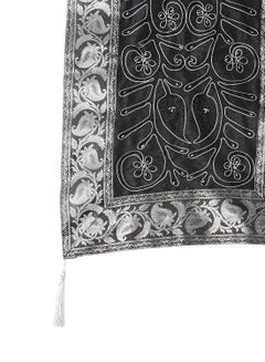 Ikras Embroided Table Runner fabric Black/Silver 16x72cm  - Image 2