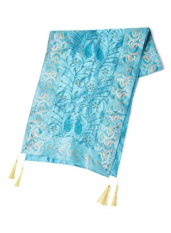 Ikras Embroided Table Runner fabric Blue/Brown 16x72cm  - Image 1