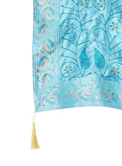 Ikras Embroided Table Runner fabric Blue/Brown 16x72cm  - Image 2