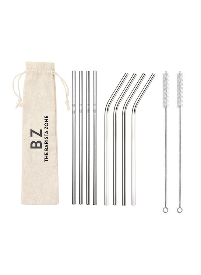 بي زد مجموعة ماصات قابلة لإعادة الاستخدام من الستانلس ستيل مع رأس وغطاء 11 قطعة فضي - Image 1