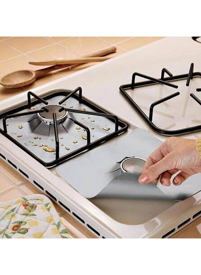 أغطية موقد من الألياف الزجاجية تناسب جميع المواقد من قطعتين فضي 27x27سم - Image 4