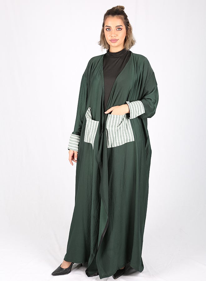 Striped Pockets Abaya Green - Image 1