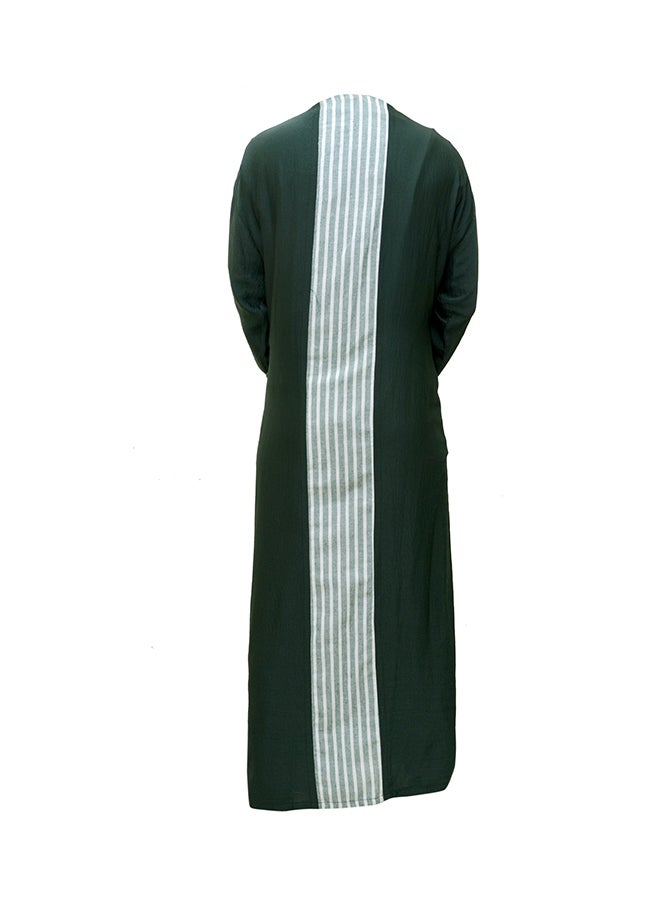 Striped Pockets Abaya Green - Image 2