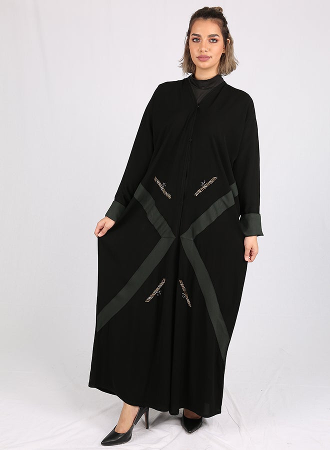 Embellished Abaya Black/Green  - Image 1