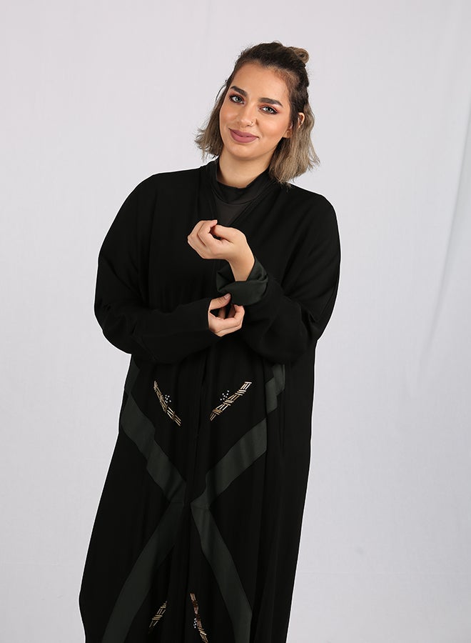 Embellished Abaya Black/Green  - Image 3