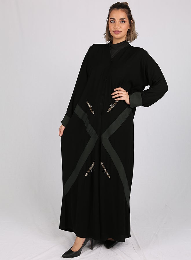 Embellished Abaya Black/Green  - Image 3