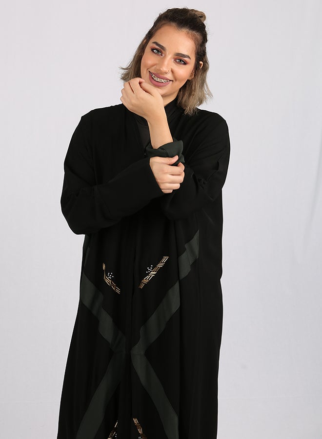 Embellished Abaya Black/Green  - Image 4