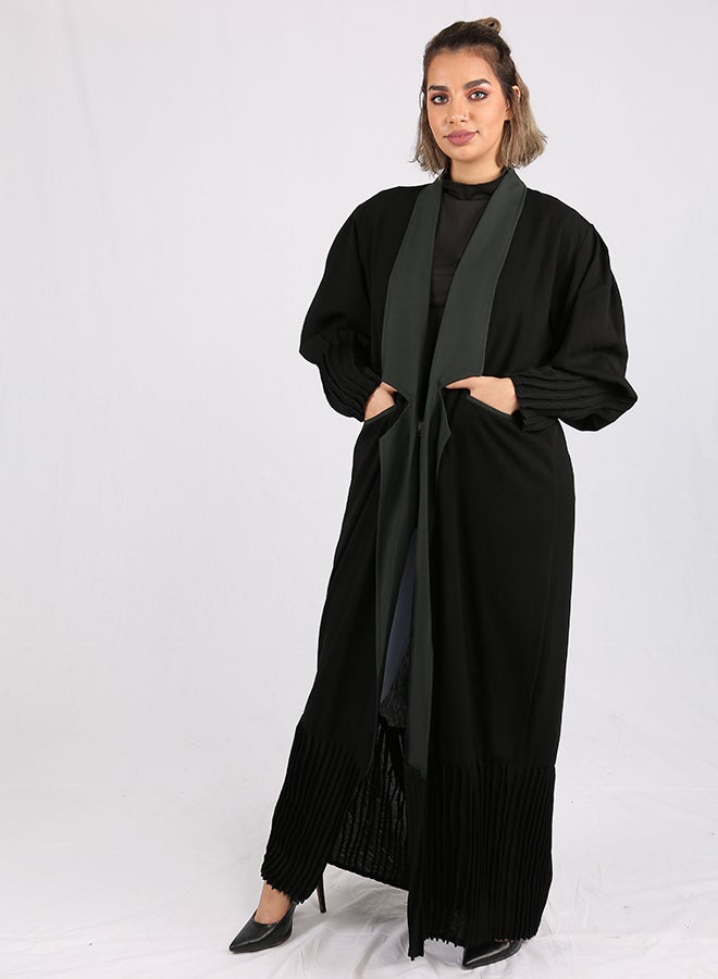 Tucked Sleeve Abaya Black/Grey - Image 1