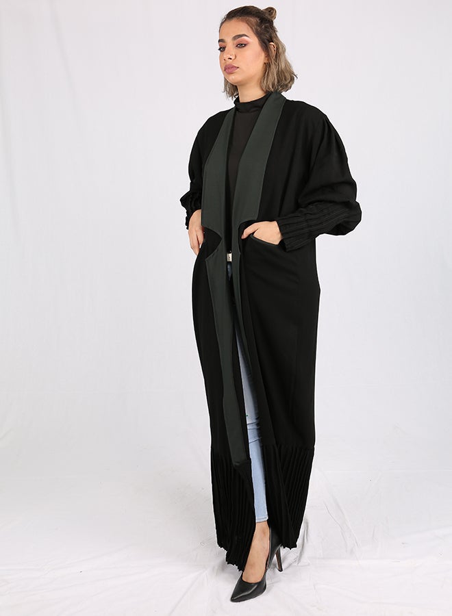 Tucked Sleeve Abaya Black/Grey - Image 4
