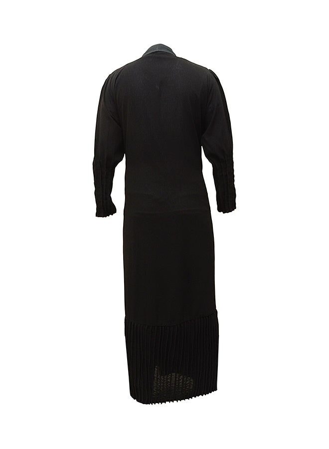 Tucked Sleeve Waist Tie-Belt Abaya Black/Grey  - Image 2