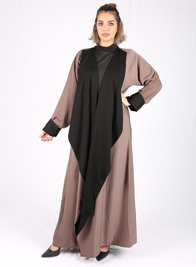Contrast Folded Sleeve Abaya Pink/Black  - Image 1