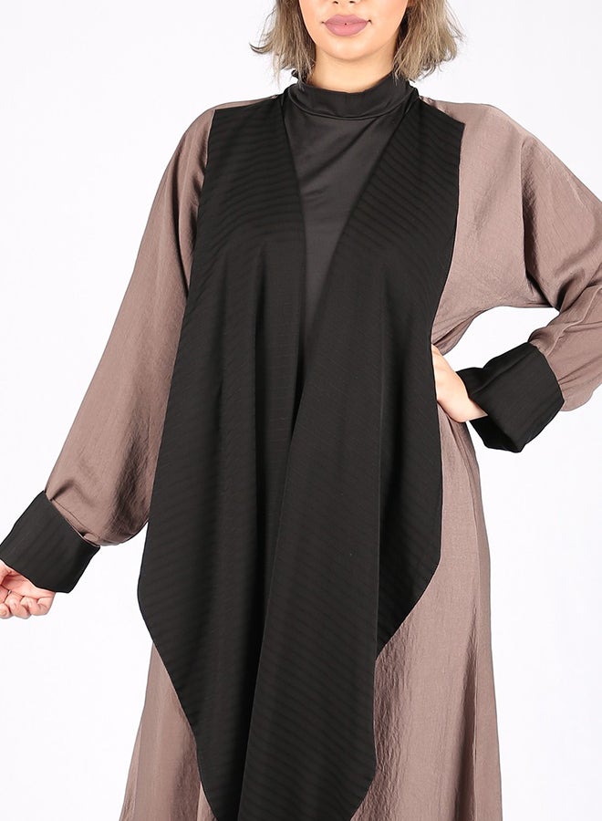Contrast Folded Sleeve Abaya Pink/Black  - Image 3