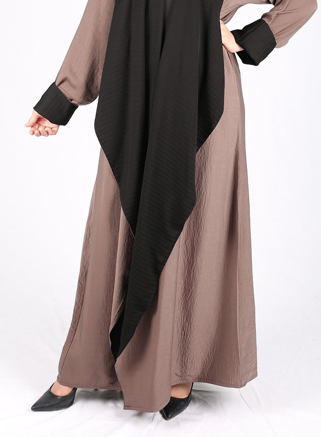 Contrast Folded Sleeve Abaya Pink/Black  - Image 4