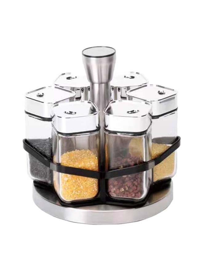 ALMUFARREJ 6-Piece Spice Bottle Set Clear/Silver 10centimeter