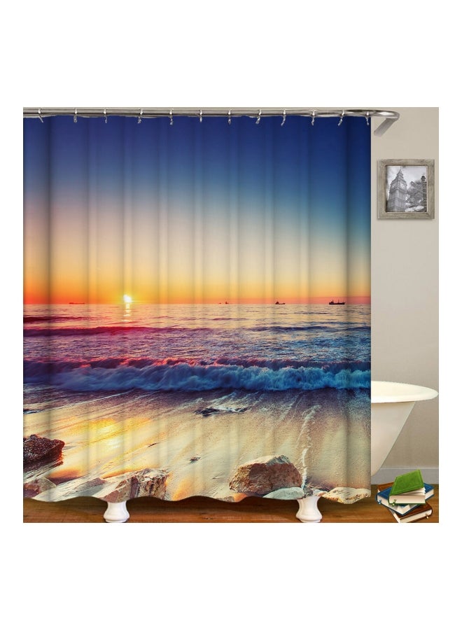 Printed Shower Curtain With Hanging Hook Black/Orange/Blue 71x71inch - Image 1
