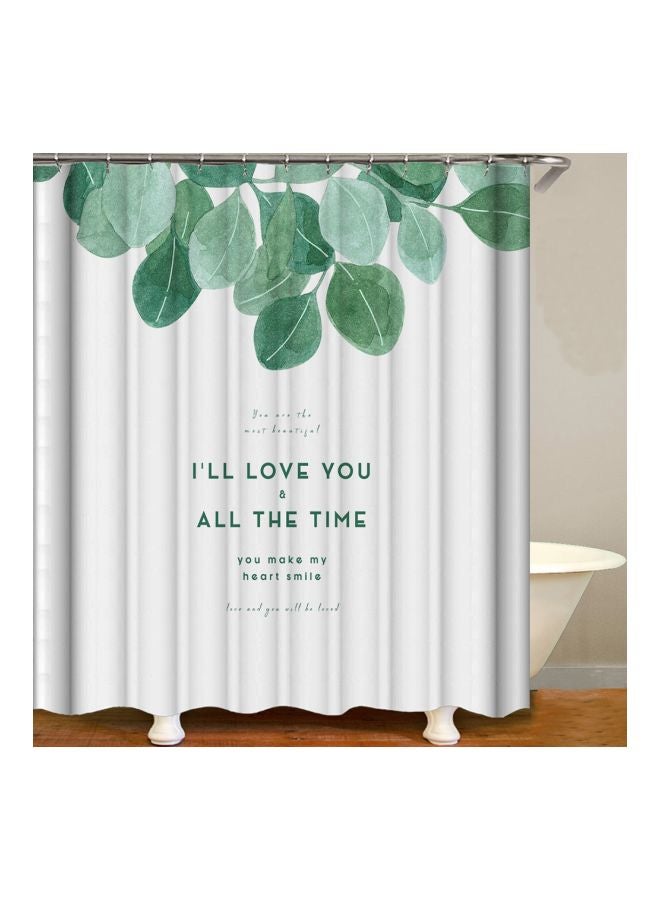 Polyester Bathroom Curtain White/Green 71x71inch - Image 1