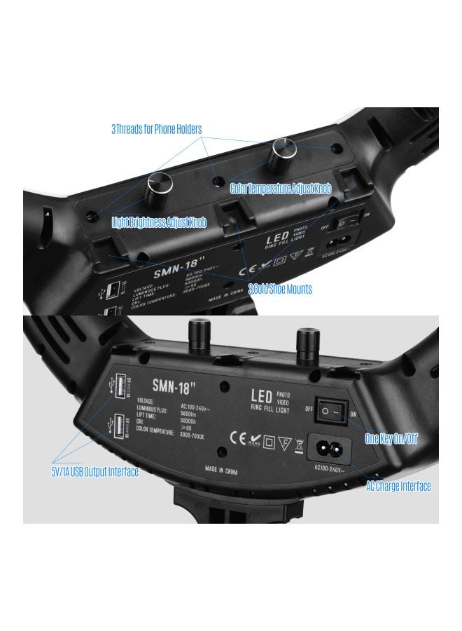 ضوء LED حلقي قابل للتعتيم أبيض/ أسود - Image 3