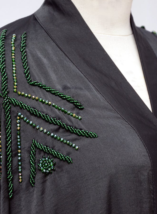 Embellished Long Sleeve Abaya Black/Green  - Image 3