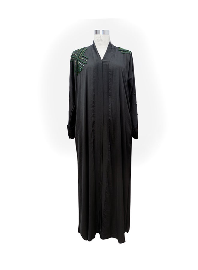 Embellished Long Sleeve Abaya Black/Green  - Image 1