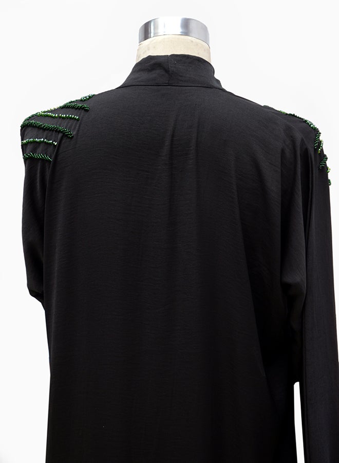 Embellished Long Sleeve Abaya Black/Green  - Image 2