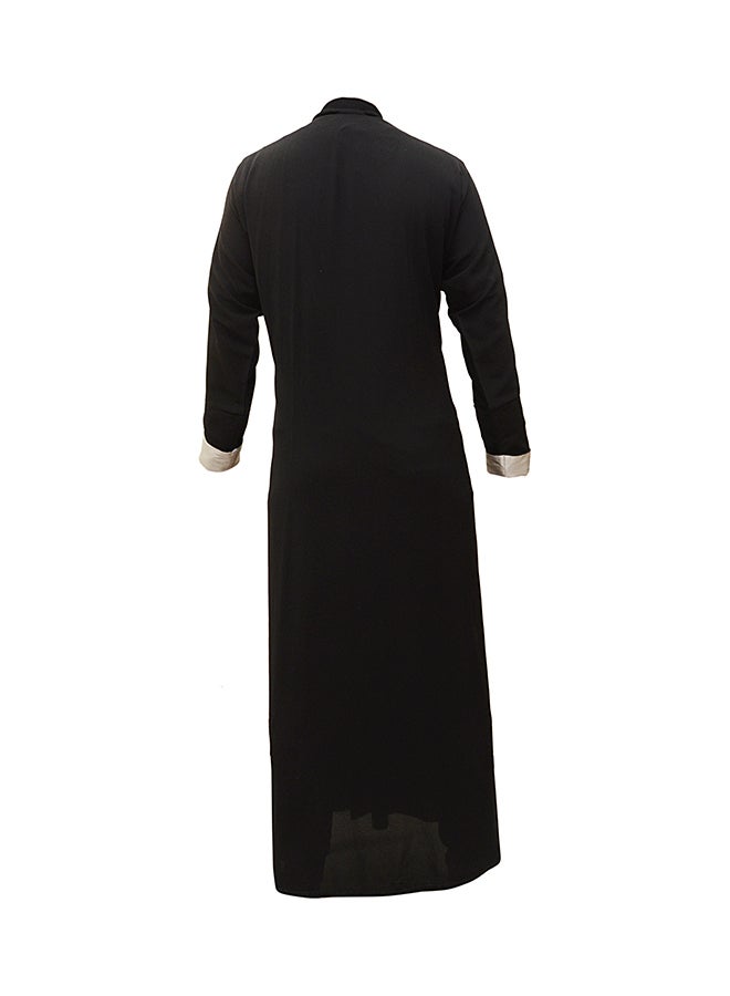 Embellished Piping Detail Abaya Black/Silver  - Image 2