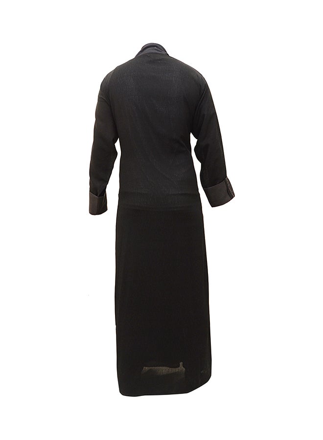 عباية بجيوب مزينة بشرائط أسود - Image 2