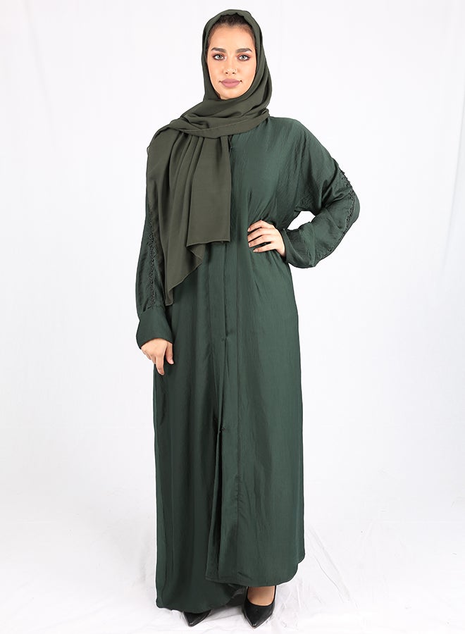 Embellished Sleeve Abaya Green  - Image 1