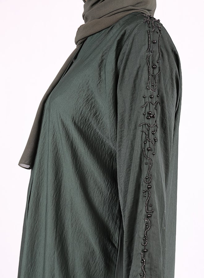 Embellished Sleeve Abaya Green  - Image 3