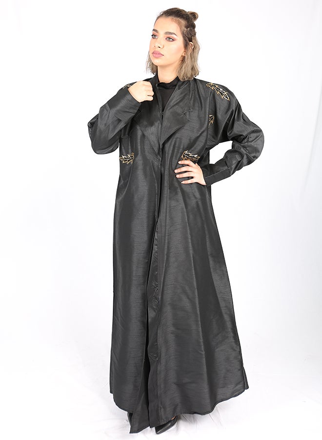Leaf Design Abaya Black  - Image 1