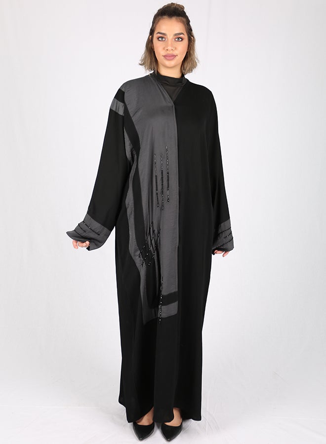 Embellished Contrast Panel Abaya Black - Image 1
