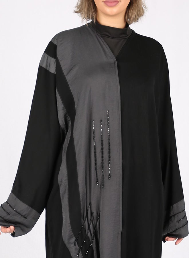 Embellished Contrast Panel Abaya Black - Image 3