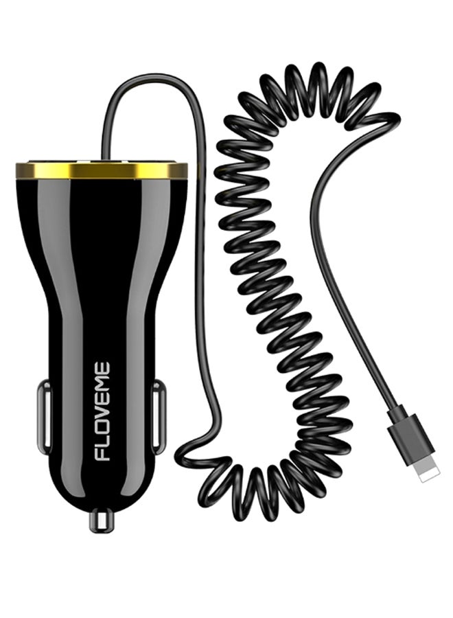 USB Car Charger With Lightning Plug Black/Silver/Gold