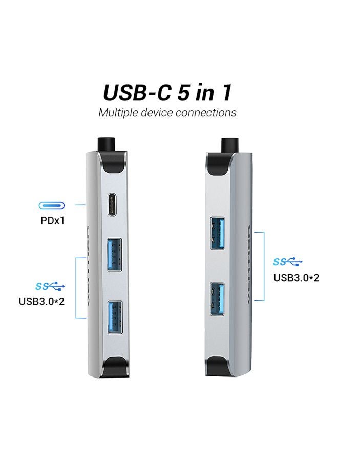 فينشن موزِّع USB من نوع سي 5 في 1 رمادي/أسود - Image 3