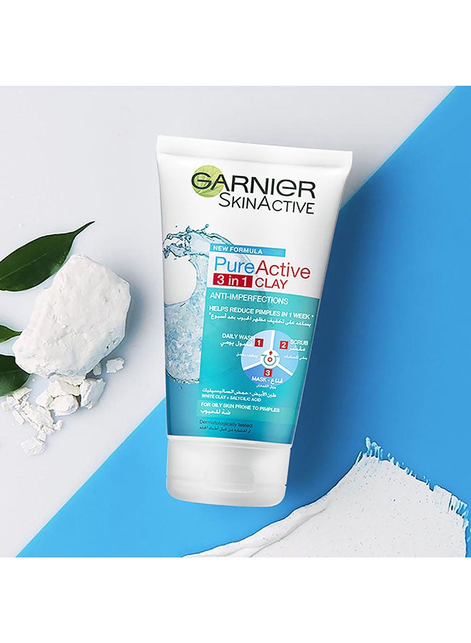 Garnier - Skinactive Pure Active 3-In-1 Wash Scrub And Mask Clear 150ml - Image 1