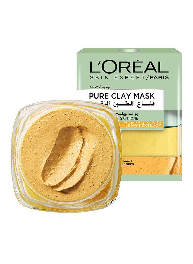 L'OREAL PARIS - Pure Clay Face Mask With Yuzu Lemon Cleanses And Evens Skin Tones Yellow 50ml - Image 1