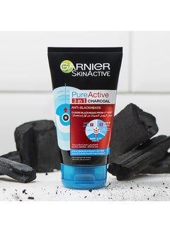 Garnier Skinactive Pure Active 3 In 1 Charcoal and Salicylic Acid Black 150ml  - Image 3