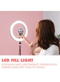 ماركة غير محددة حلقة إضاءة LED لتصوير السيلفي مصنوعة من سبيكة الألومنيوم مع حامل ثلاثي القوائم أسود/ أبيض  - Image 4