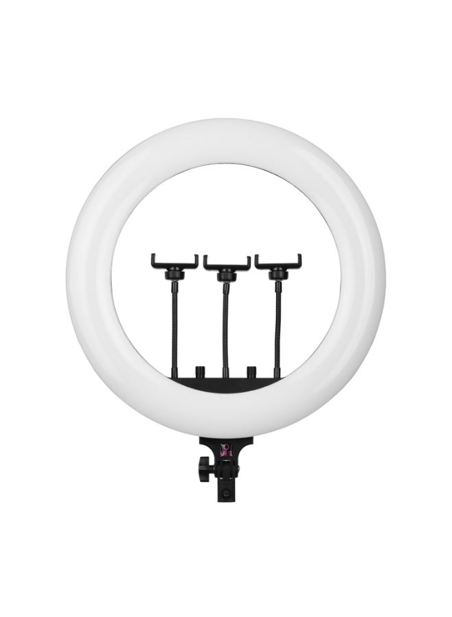 طقم مصباح بإضاءة LED حلقي لتصوير الفيديوهات مع 3 مشابك للموبايل أبيض - Image 2