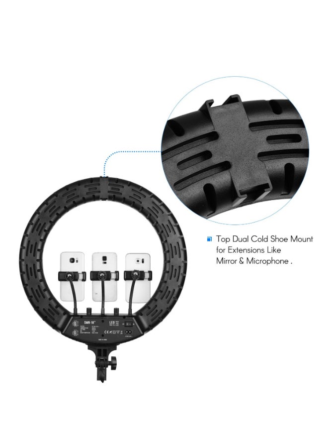 طقم مصباح بإضاءة LED حلقي لتصوير الفيديوهات مع 3 مشابك للموبايل أبيض - Image 3