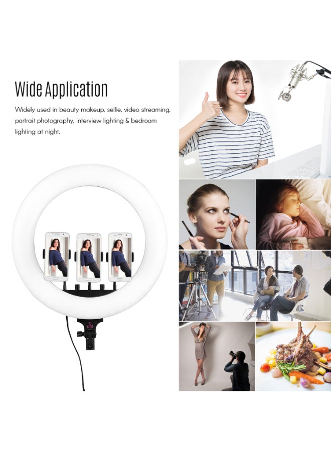 طقم مصباح بإضاءة LED حلقي لتصوير الفيديوهات مع 3 مشابك للموبايل أبيض - Image 4
