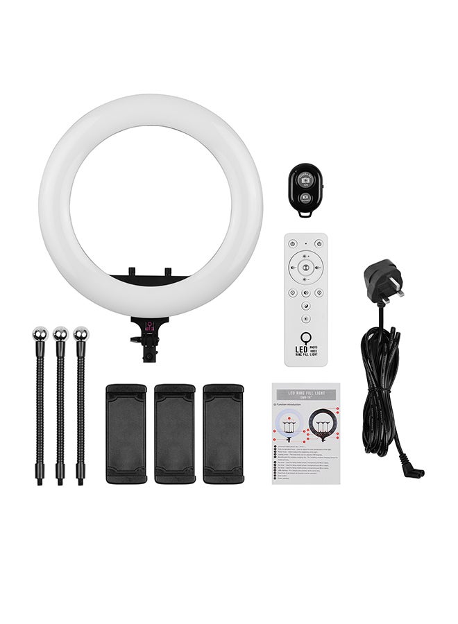 طقم مصباح بإضاءة LED حلقي لتصوير الفيديوهات مع 3 مشابك للموبايل أسود - Image 1